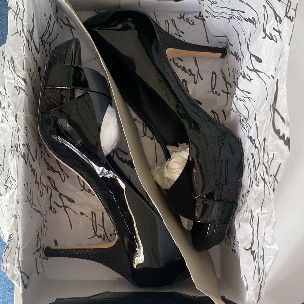 White House Black Market platform peep toe heels. Leather